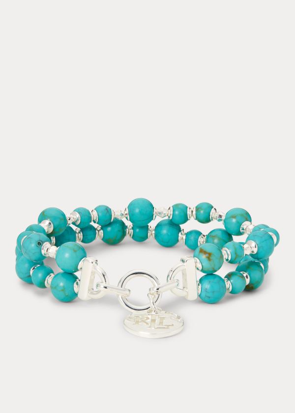 Women's Ralph Lauren Turquoise-Bead Logo Bracelet | 307519JNO